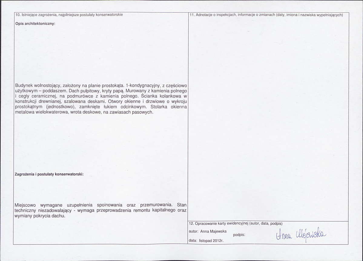 Karta obiektu niewpisanego do rejestru, skan nr 2