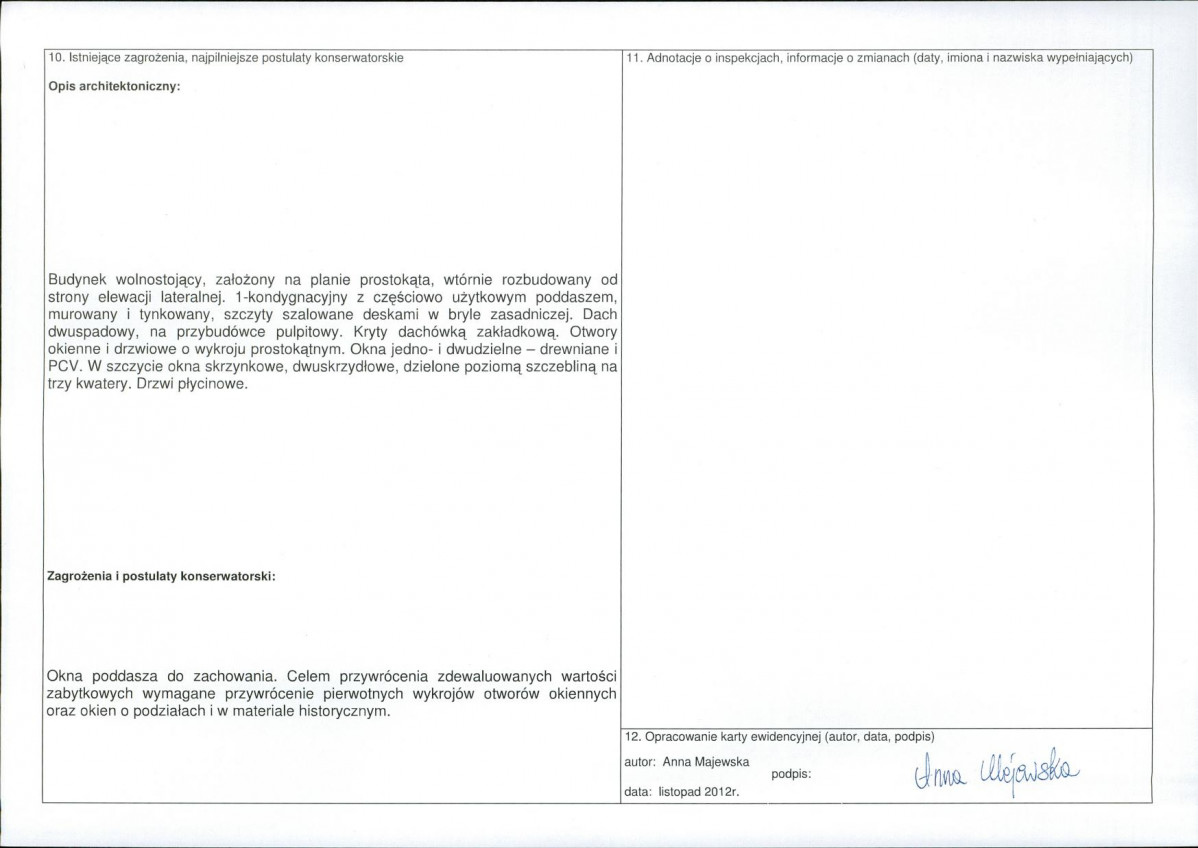 Karta obiektu niewpisanego do rejestru, skan nr 2