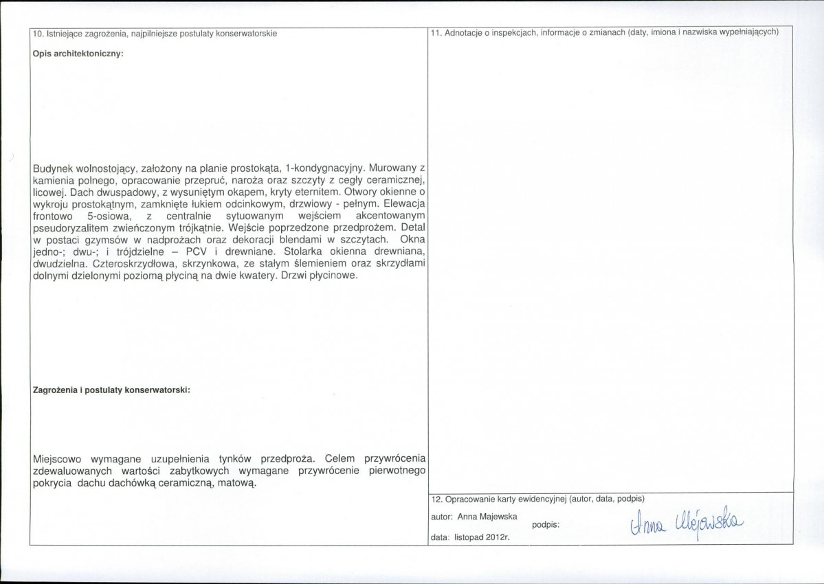 Karta obiektu niewpisanego do rejestru, skan nr 2