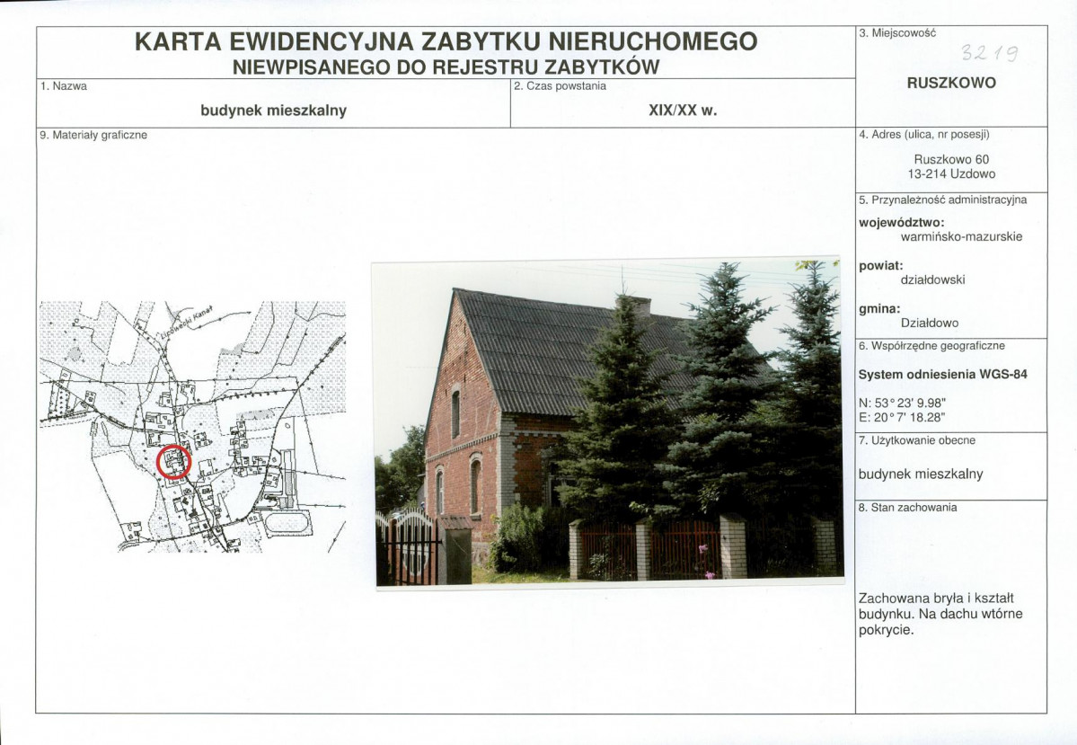 Karta obiektu niewpisanego do rejestru, skan nr 1