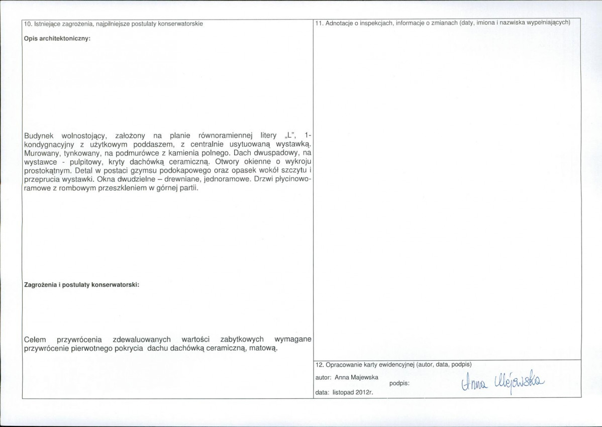 Karta obiektu niewpisanego do rejestru, skan nr 2