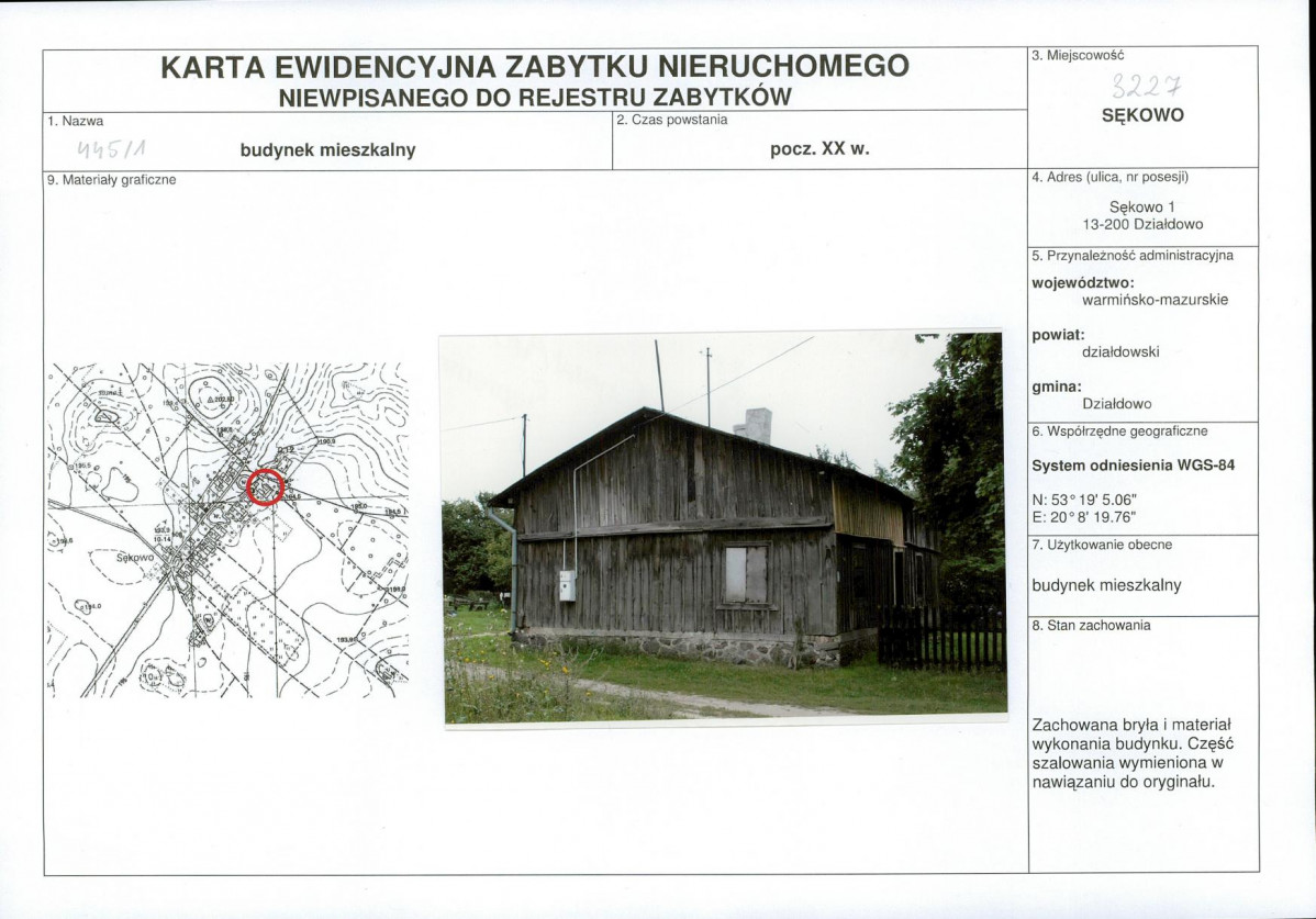 Karta obiektu niewpisanego do rejestru, skan nr 1