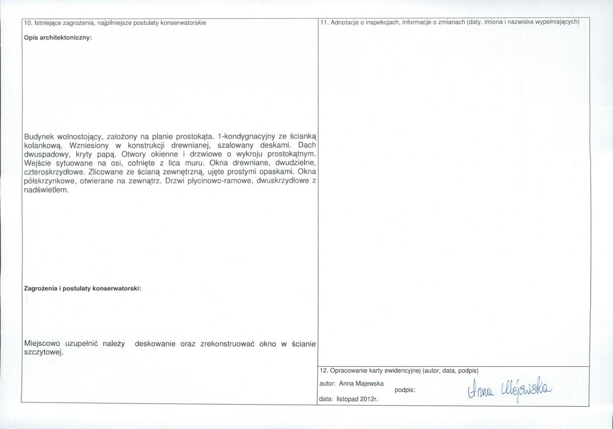 Karta obiektu niewpisanego do rejestru, skan nr 2
