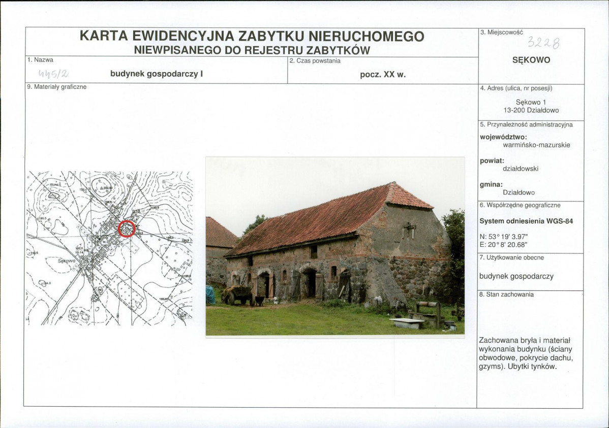 Karta obiektu niewpisanego do rejestru, skan nr 1
