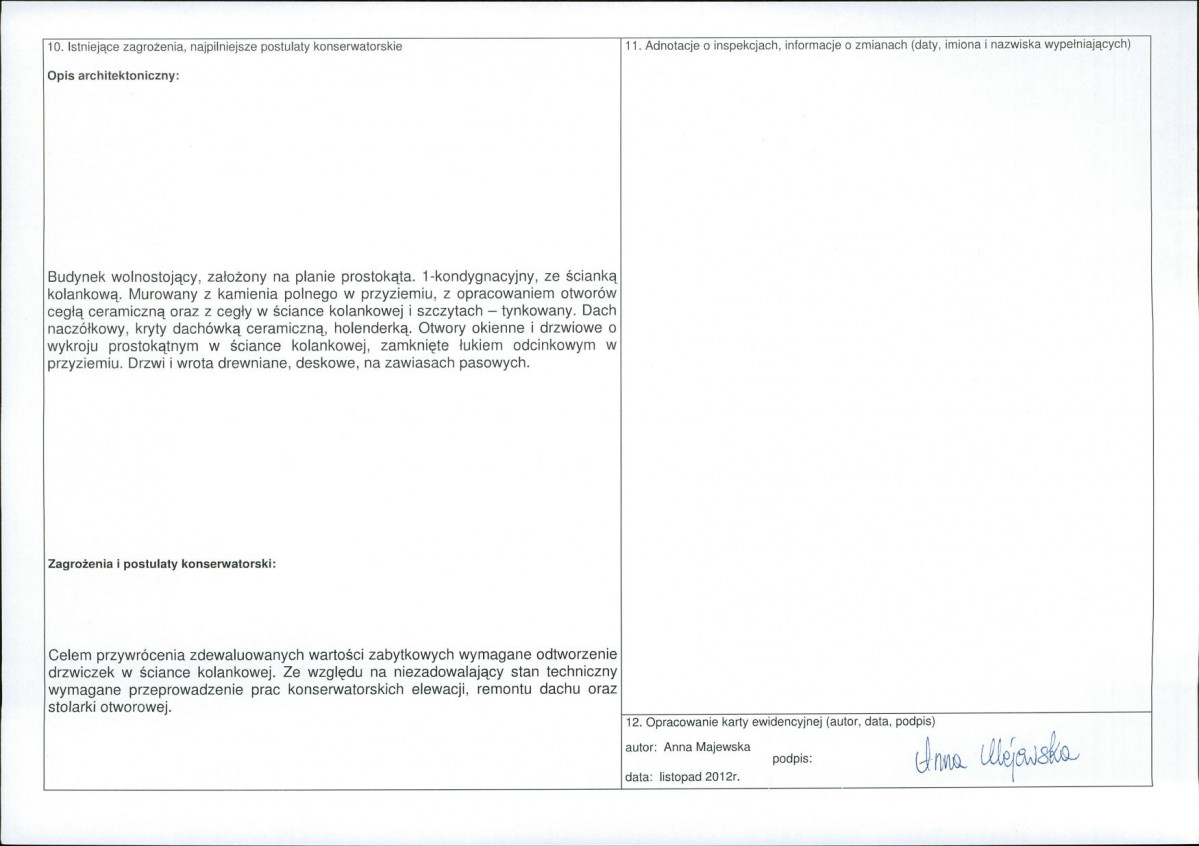 Karta obiektu niewpisanego do rejestru, skan nr 2