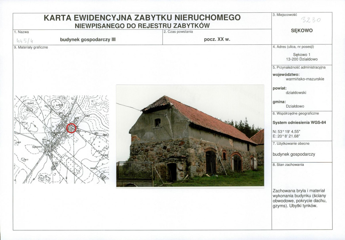 Karta obiektu niewpisanego do rejestru, skan nr 1