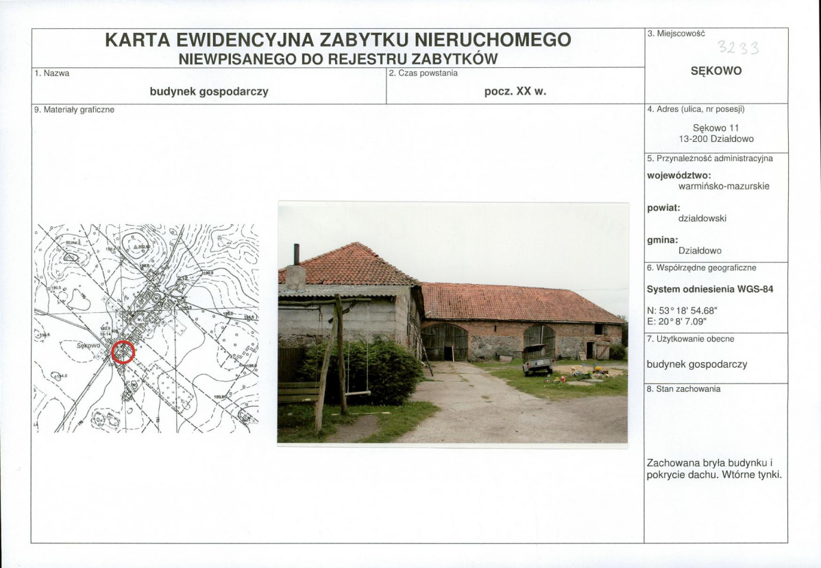 Karta obiektu niewpisanego do rejestru, skan nr 1