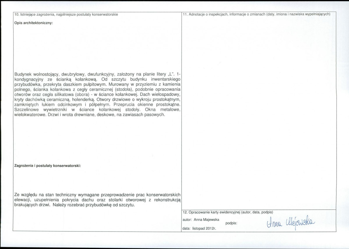 Karta obiektu niewpisanego do rejestru, skan nr 2