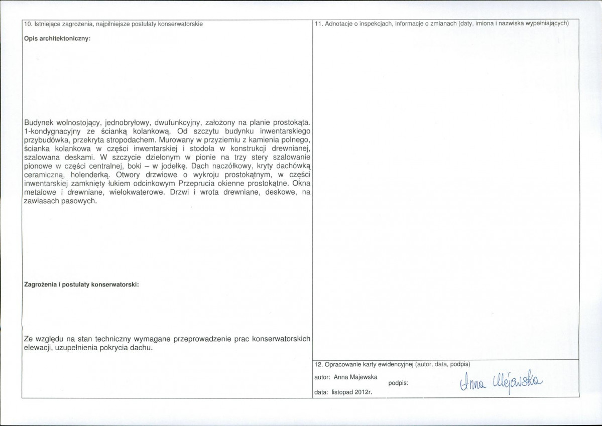 Karta obiektu niewpisanego do rejestru, skan nr 2