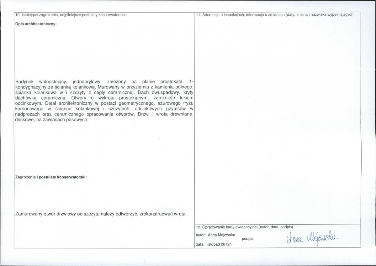 Karta obiektu niewpisanego do rejestru, skan nr 2