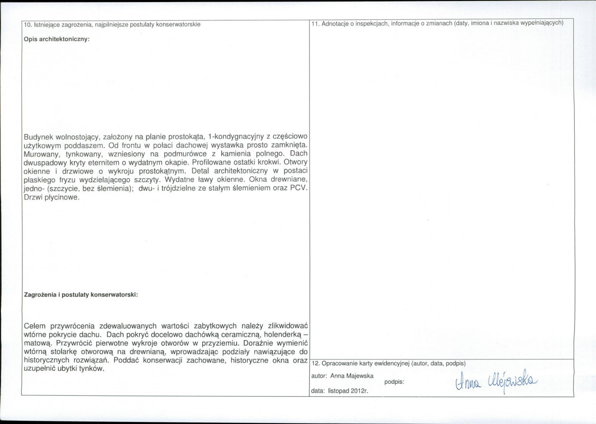 Karta obiektu niewpisanego do rejestru, skan nr 2