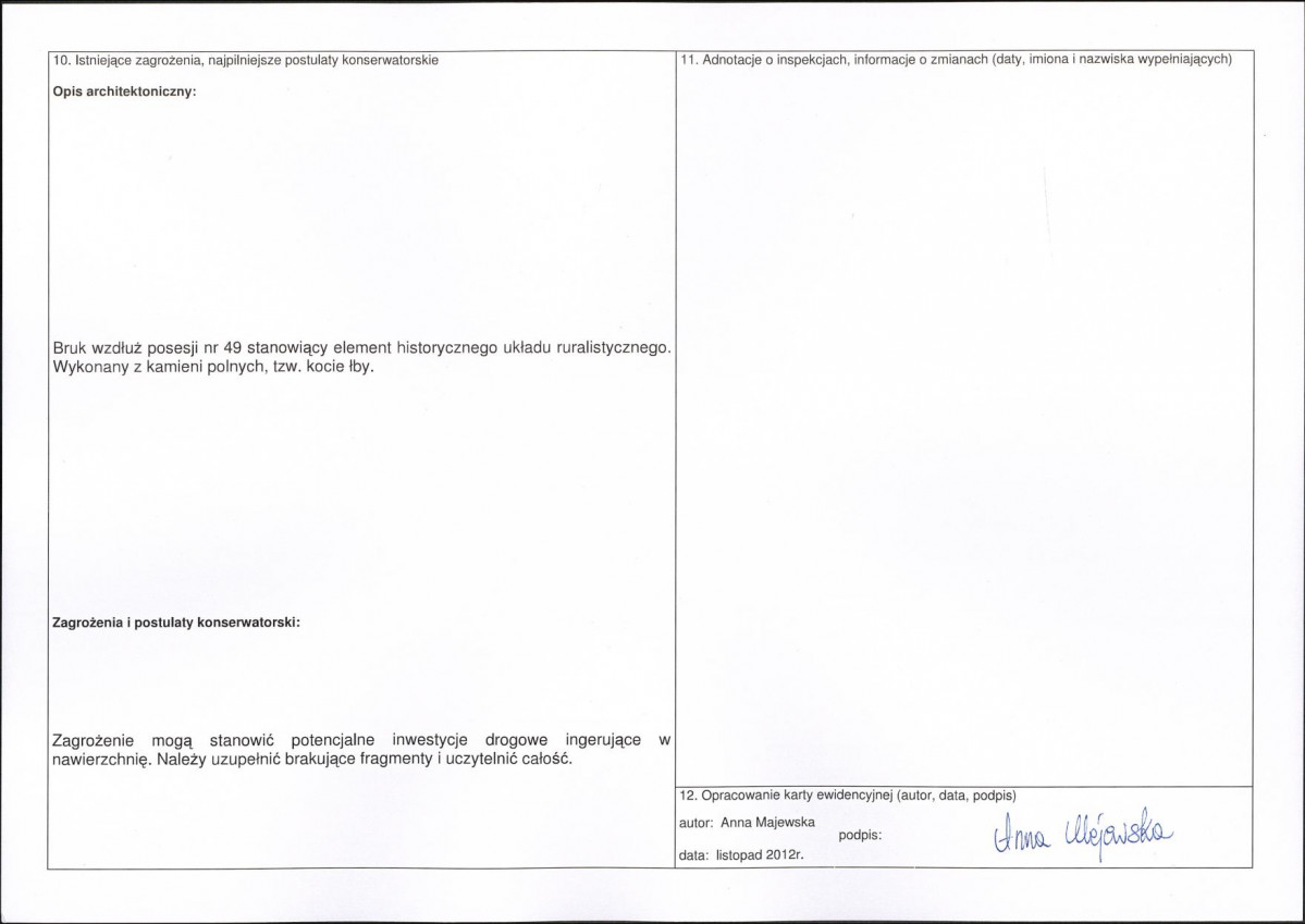 Karta obiektu niewpisanego do rejestru, skan nr 2