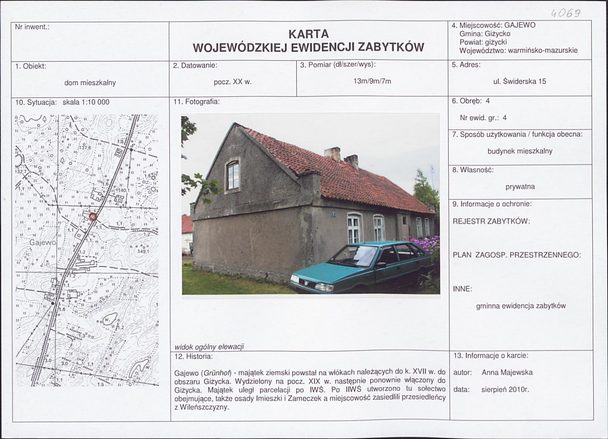 Karta obiektu niewpisanego do rejestru, skan nr 1