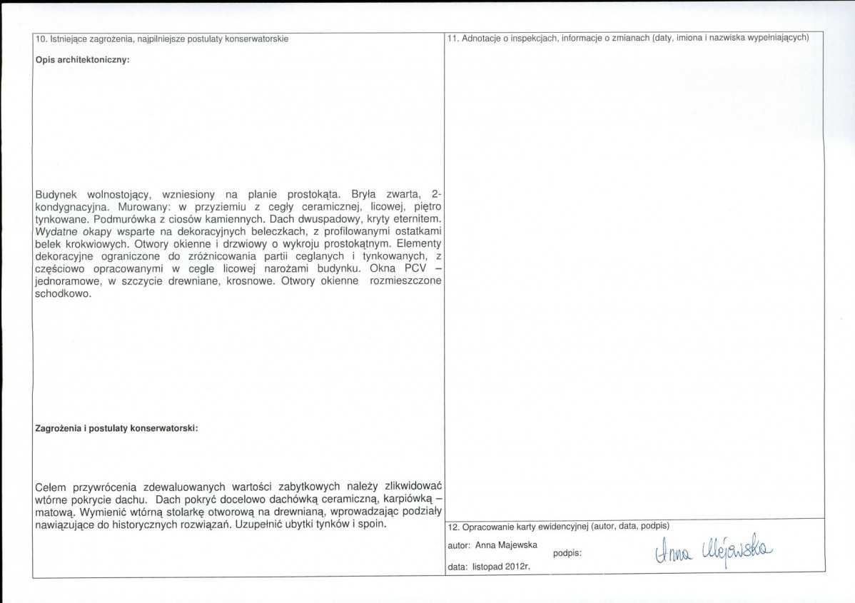 Karta obiektu niewpisanego do rejestru, skan nr 2
