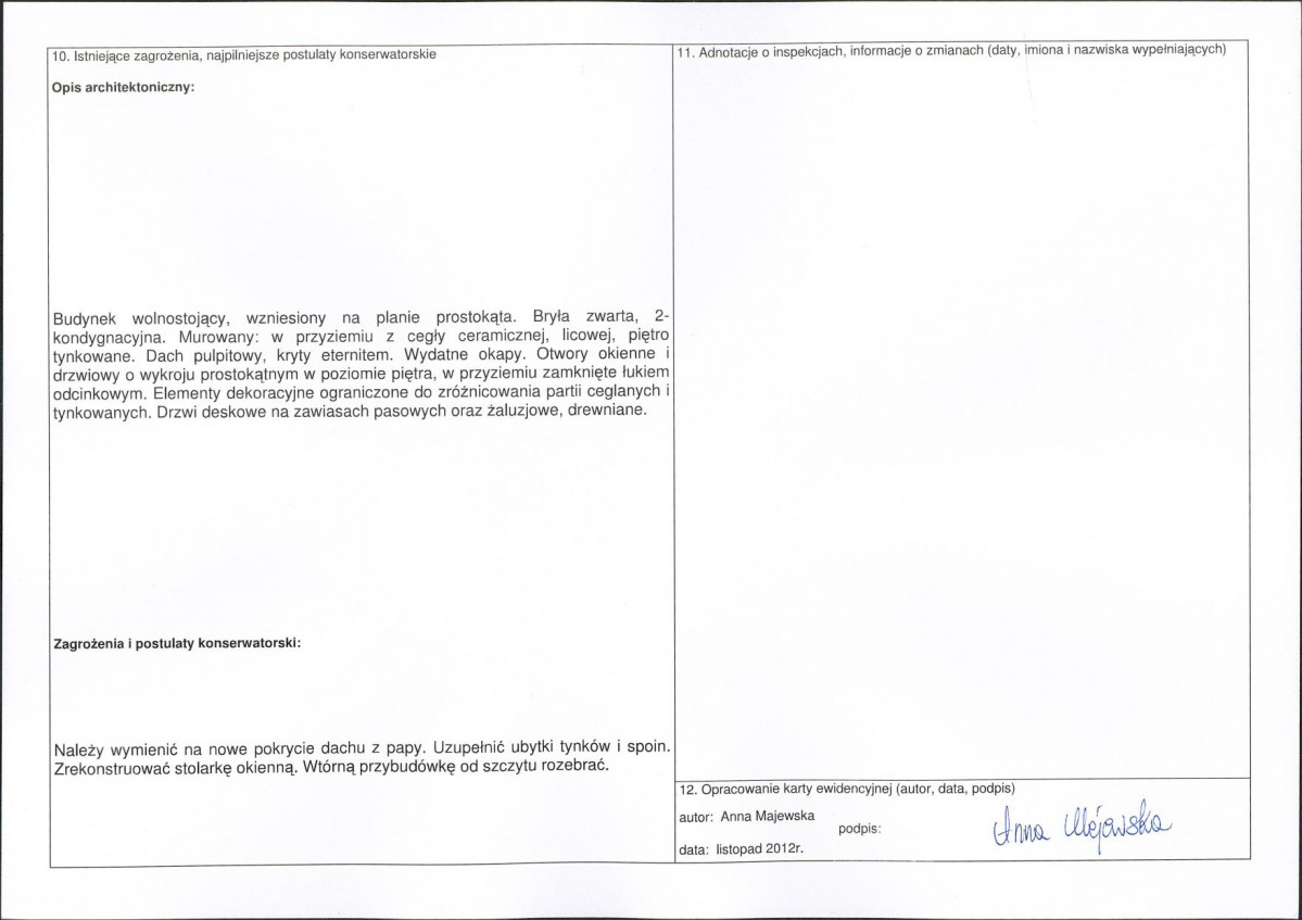 Karta obiektu niewpisanego do rejestru, skan nr 2