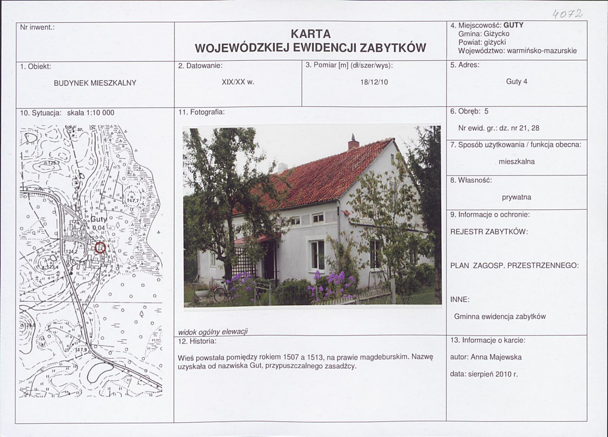 Karta obiektu niewpisanego do rejestru, skan nr 1