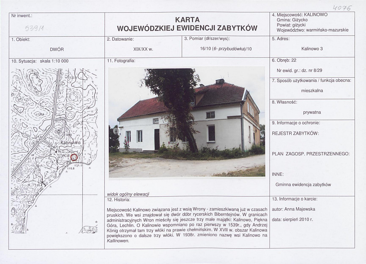 Karta obiektu niewpisanego do rejestru, skan nr 1
