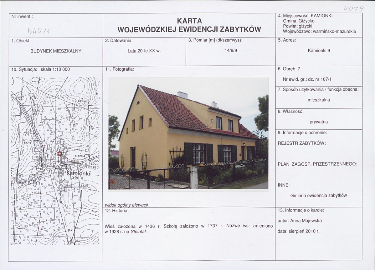 Karta obiektu niewpisanego do rejestru, skan nr 1