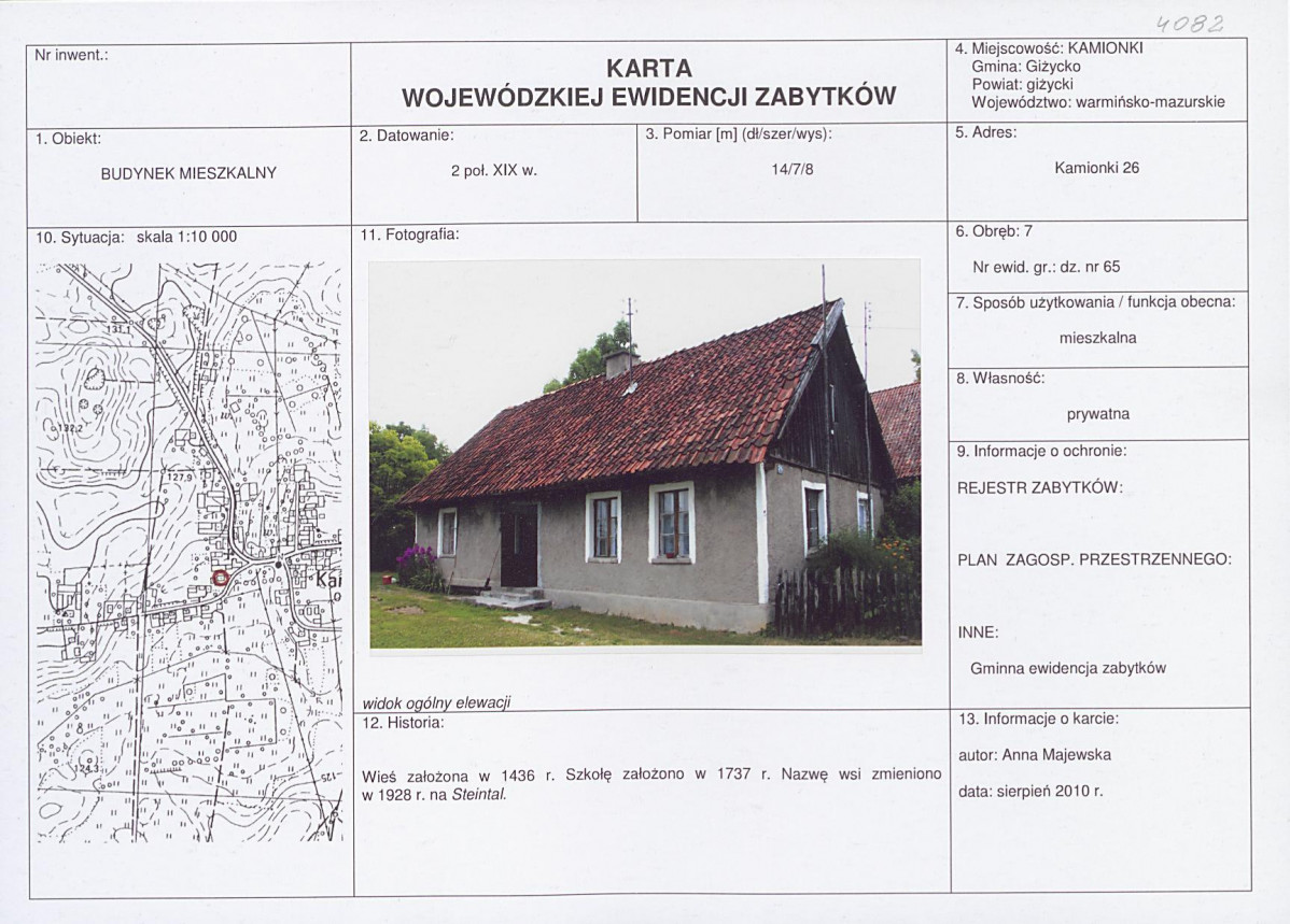 Karta obiektu niewpisanego do rejestru, skan nr 1