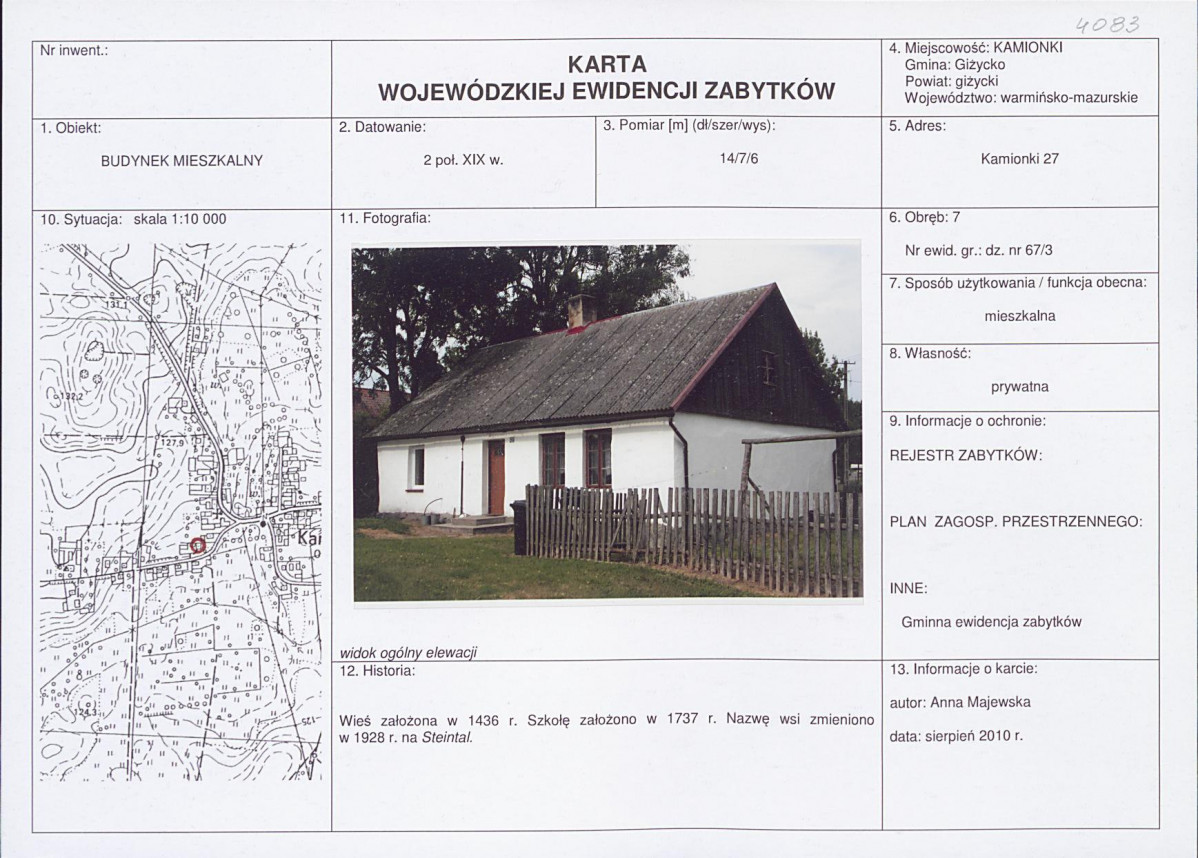 Karta obiektu niewpisanego do rejestru, skan nr 1