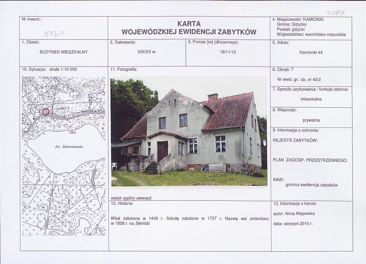 Karta obiektu niewpisanego do rejestru, skan nr 1
