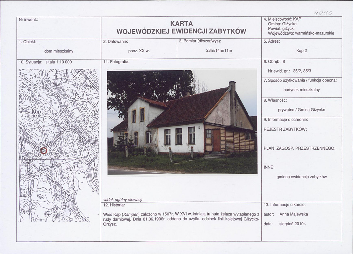 Karta obiektu niewpisanego do rejestru, skan nr 1