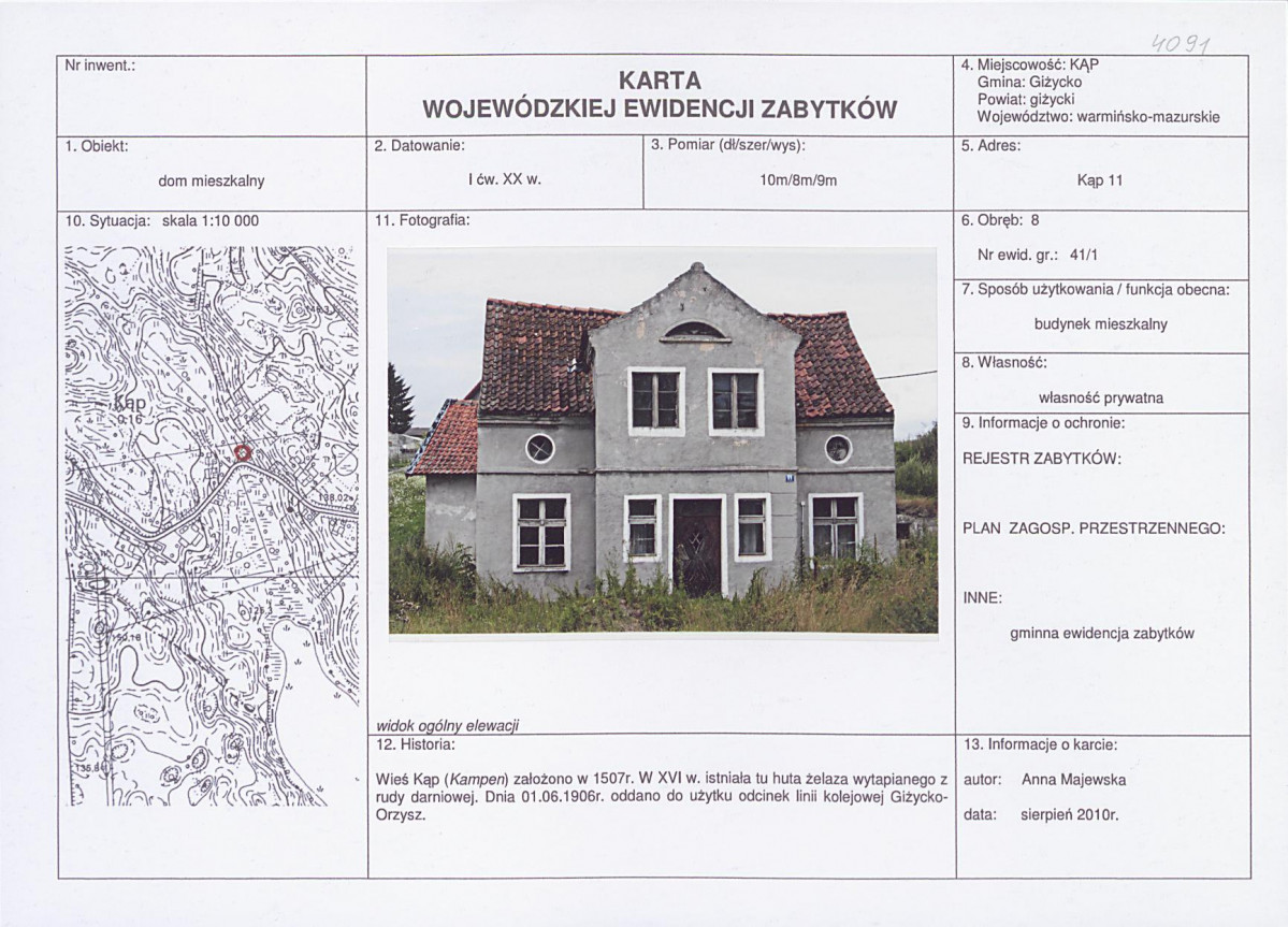Karta obiektu niewpisanego do rejestru, skan nr 1