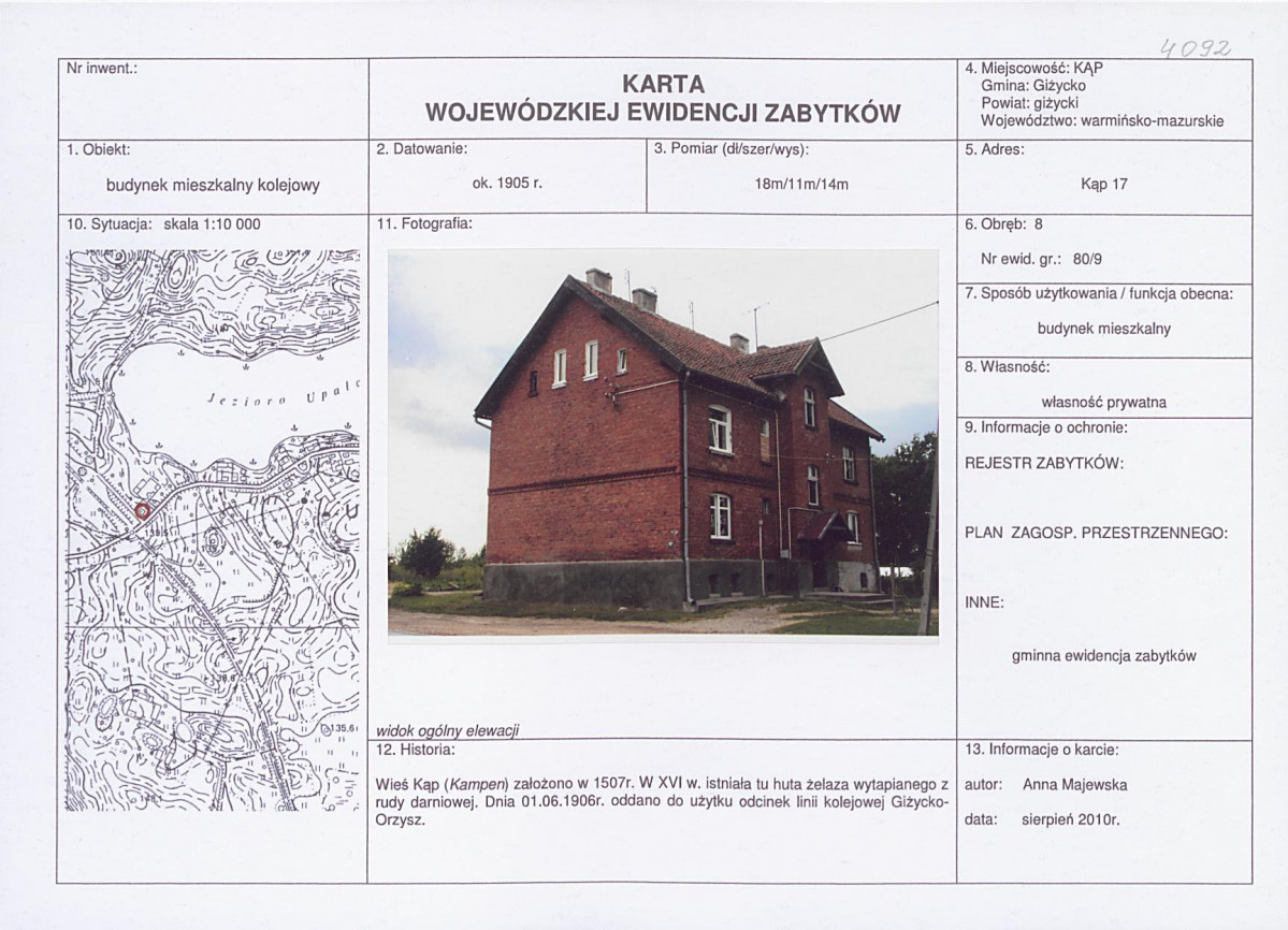 Karta obiektu niewpisanego do rejestru, skan nr 1