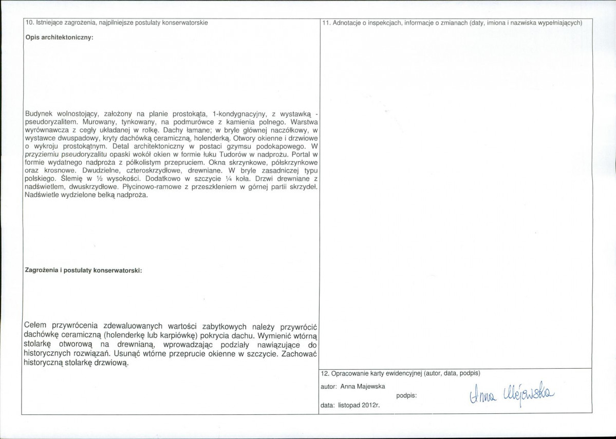 Karta obiektu niewpisanego do rejestru, skan nr 2