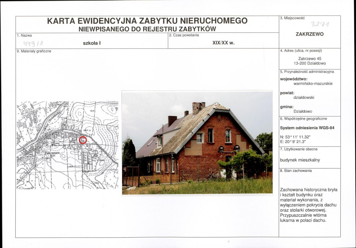 Karta obiektu niewpisanego do rejestru, skan nr 1