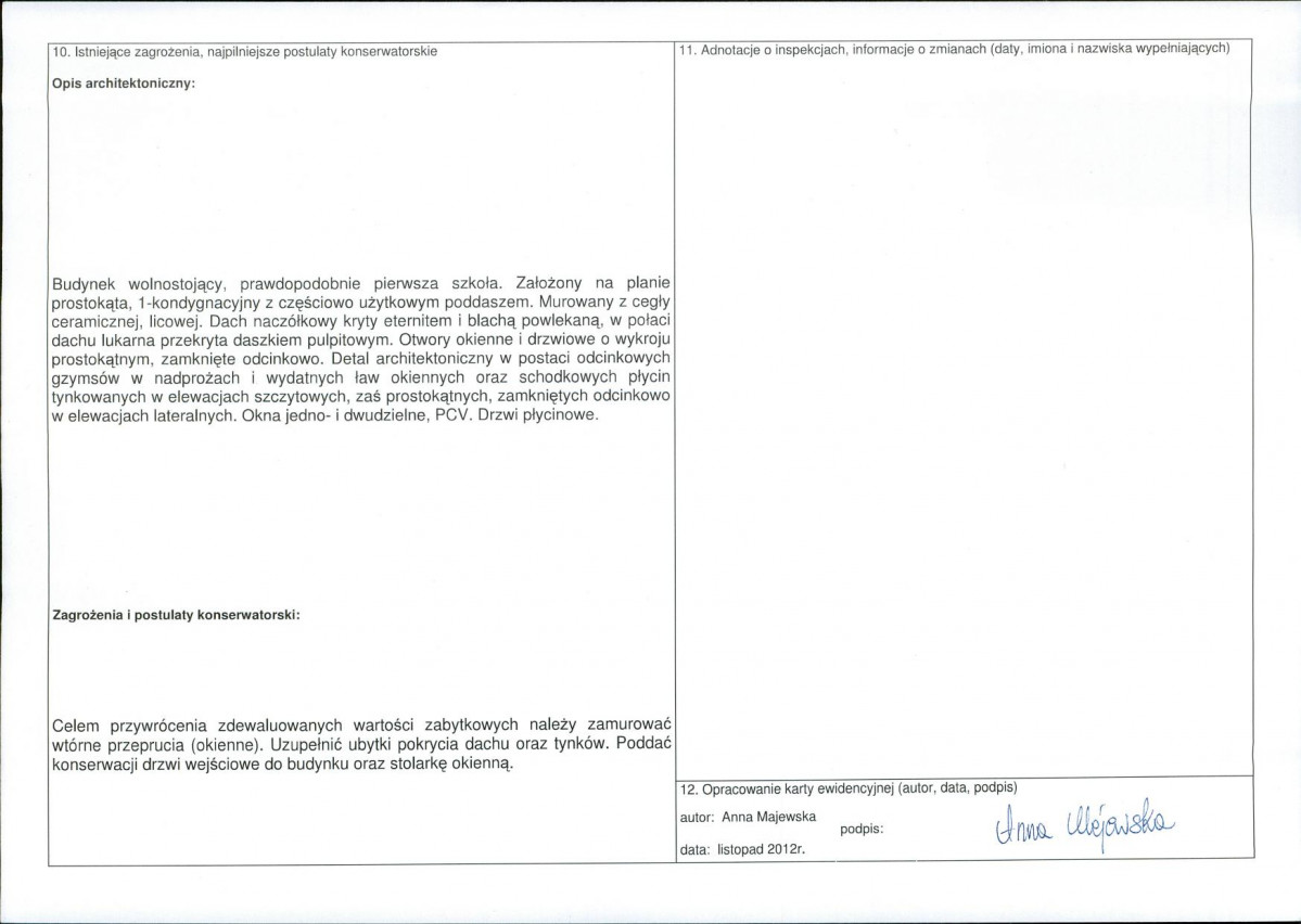 Karta obiektu niewpisanego do rejestru, skan nr 2
