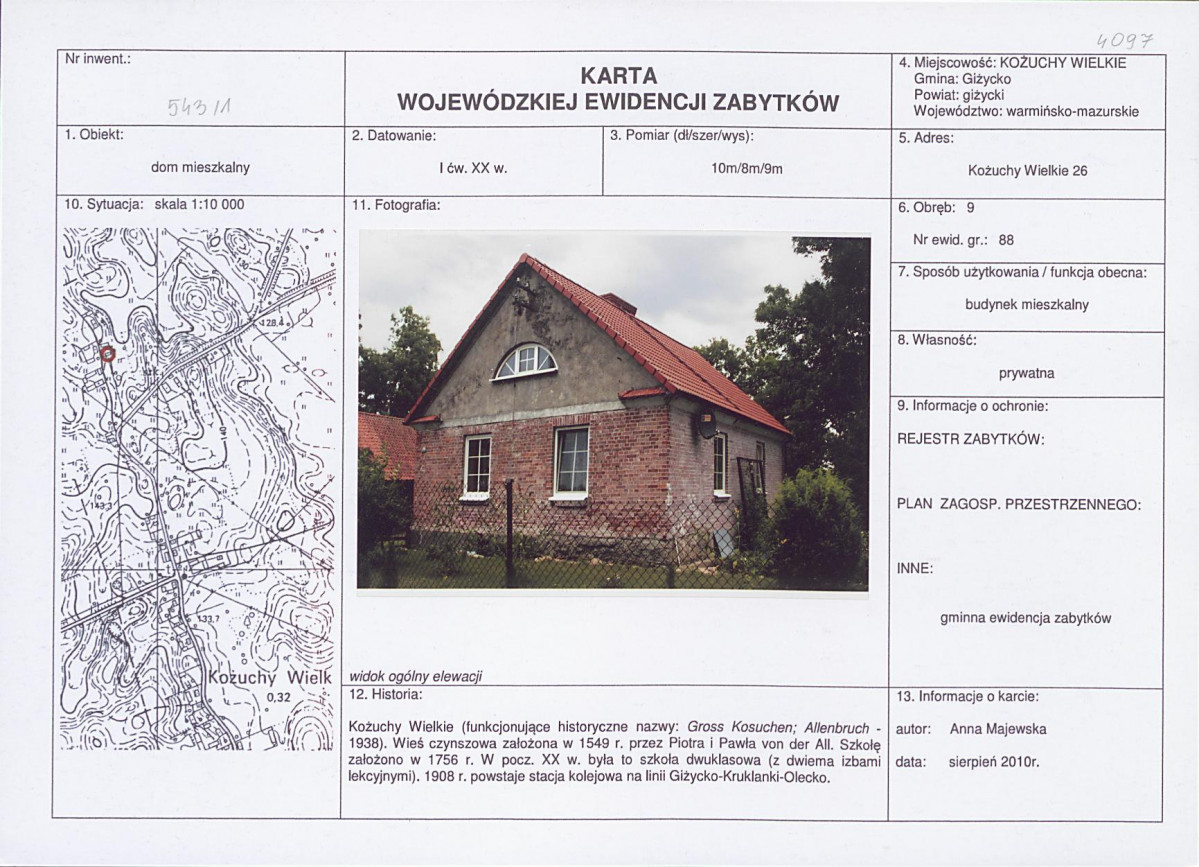 Karta obiektu niewpisanego do rejestru, skan nr 1