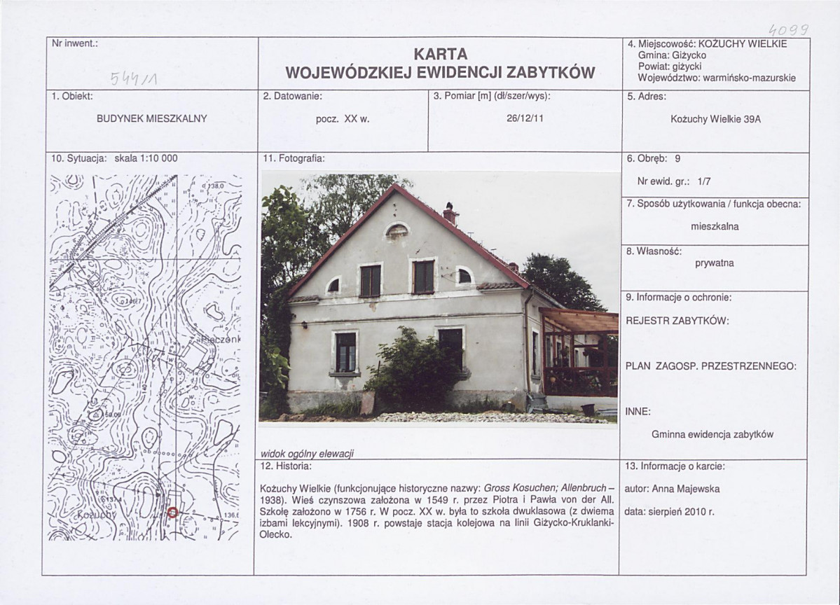 Karta obiektu niewpisanego do rejestru, skan nr 1