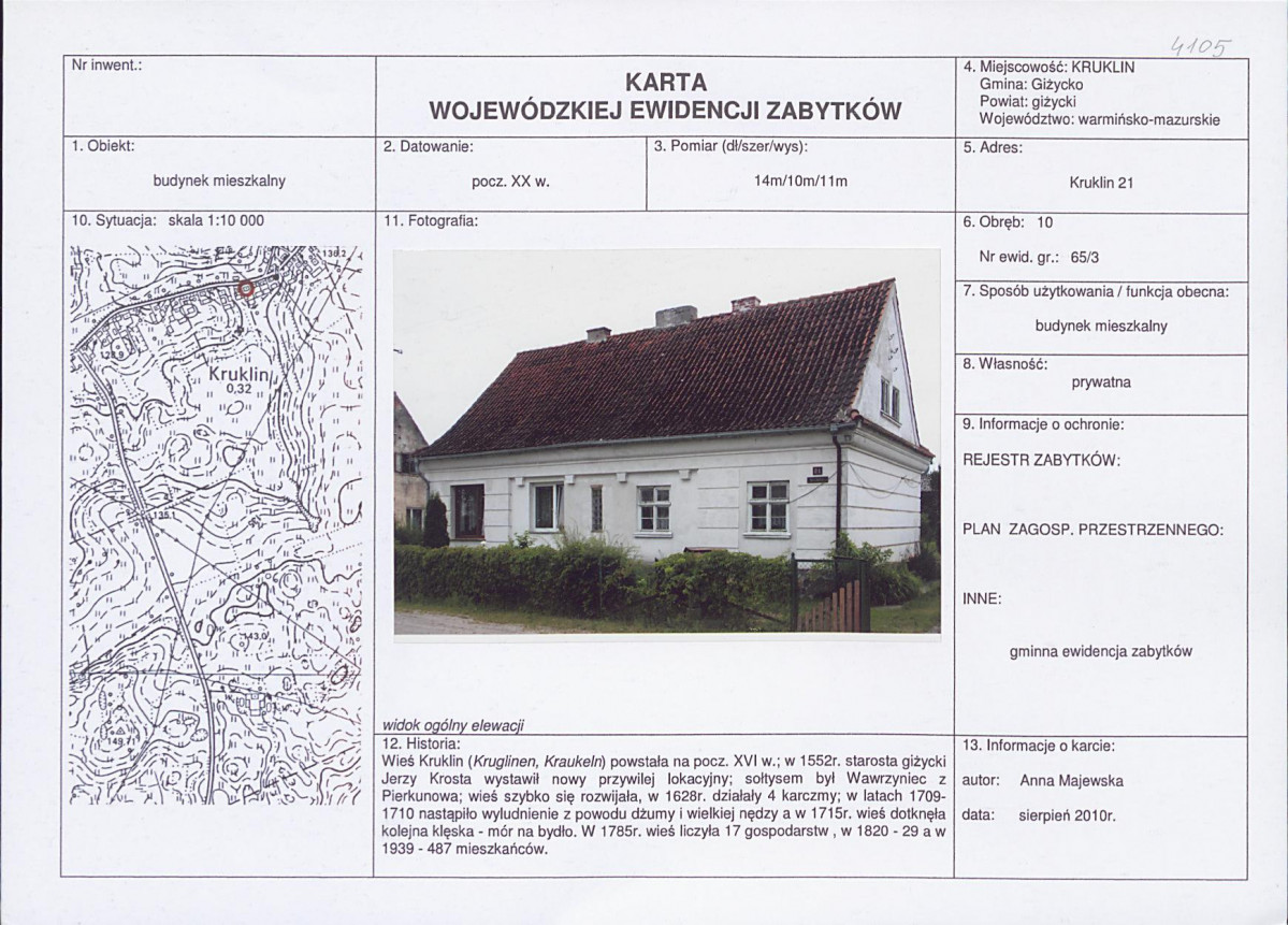 Karta obiektu niewpisanego do rejestru, skan nr 1