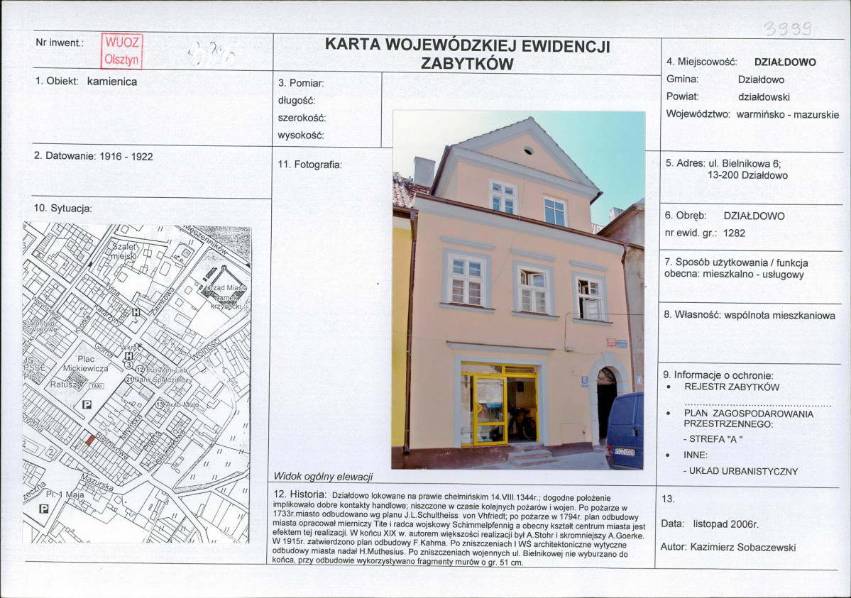 Karta obiektu niewpisanego do rejestru, skan nr 1