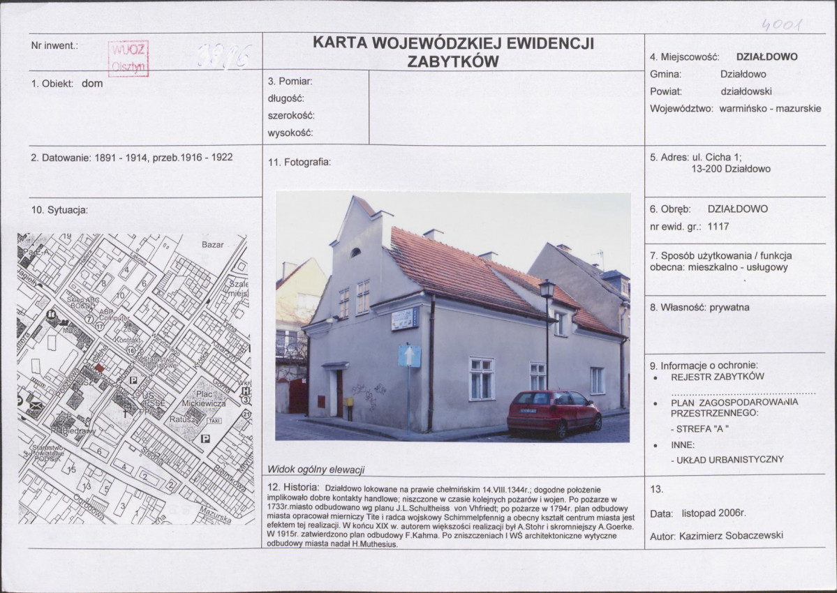 KEZN - Karta obiektu niewpisanego do rejestru, skan nr 1