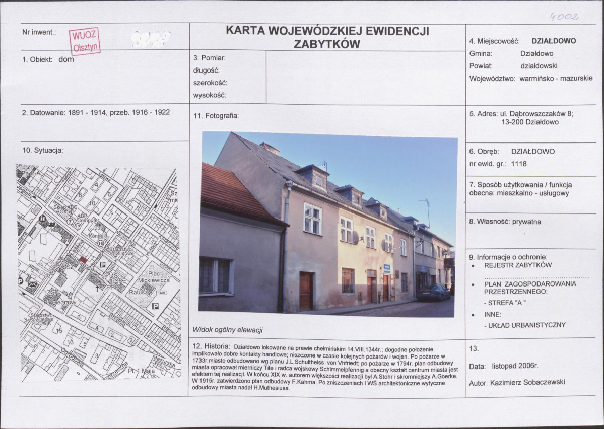 Karta obiektu niewpisanego do rejestru, skan nr 1
