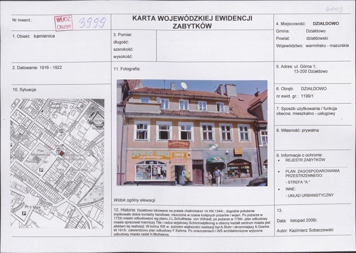 Karta obiektu niewpisanego do rejestru, skan nr 1