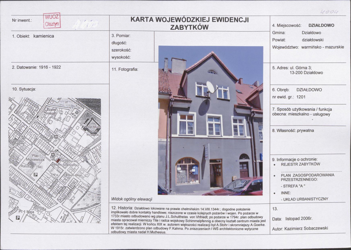 Karta obiektu niewpisanego do rejestru, skan nr 1