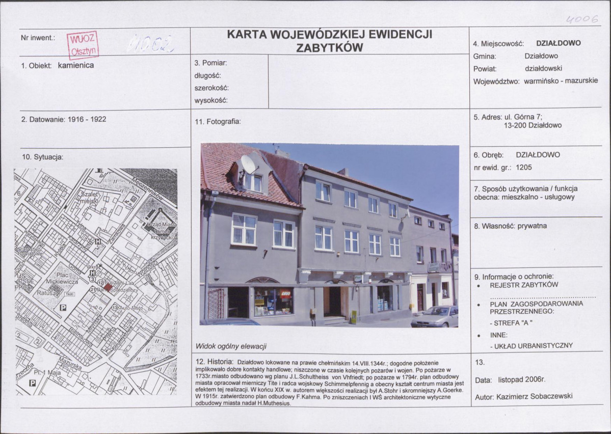 Karta obiektu niewpisanego do rejestru, skan nr 1
