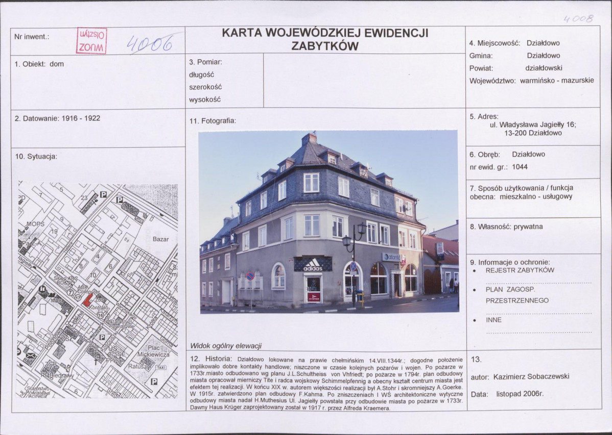 Karta obiektu niewpisanego do rejestru, skan nr 1