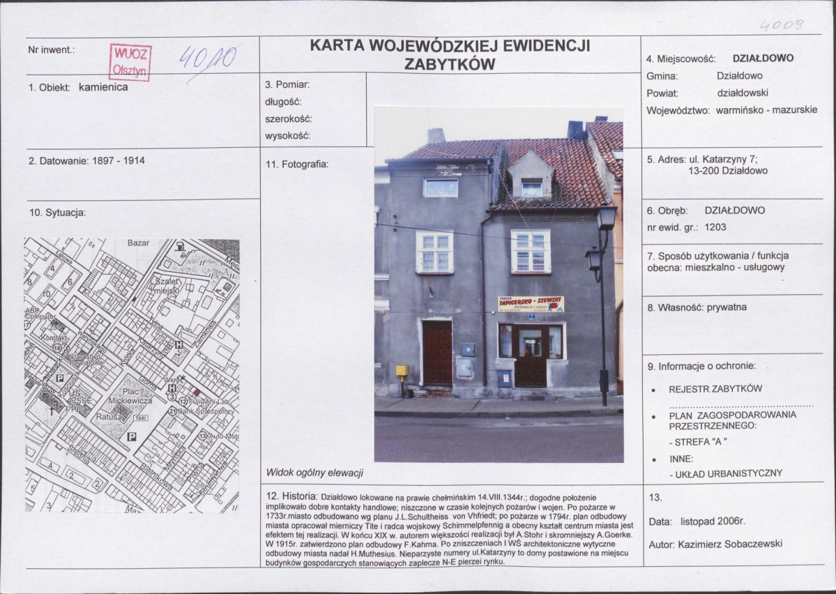 Karta obiektu niewpisanego do rejestru, skan nr 1