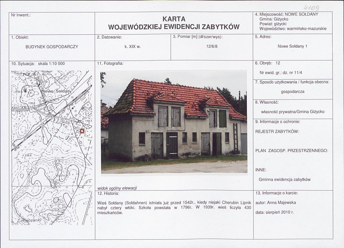 Karta obiektu niewpisanego do rejestru, skan nr 1