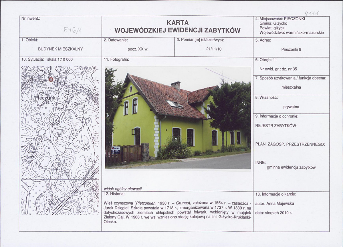 Karta obiektu niewpisanego do rejestru, skan nr 1