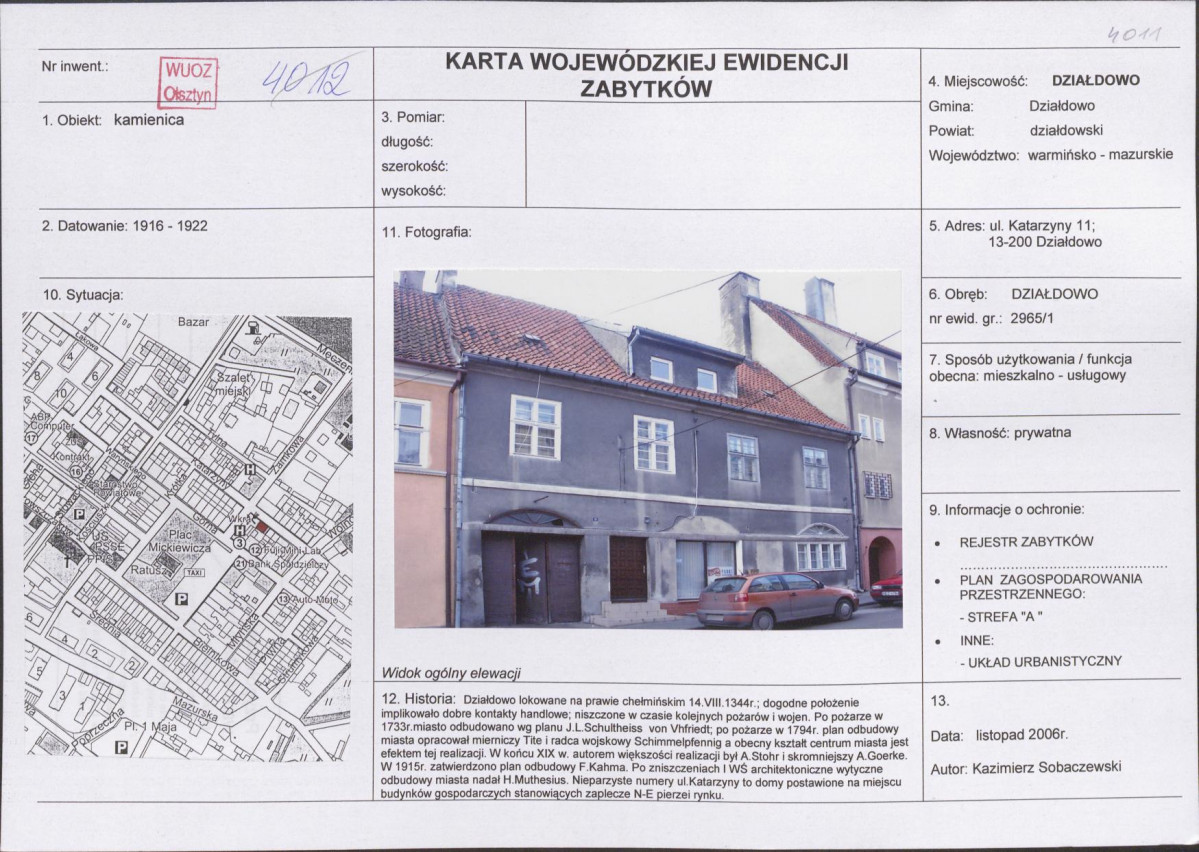 Karta obiektu niewpisanego do rejestru, skan nr 1