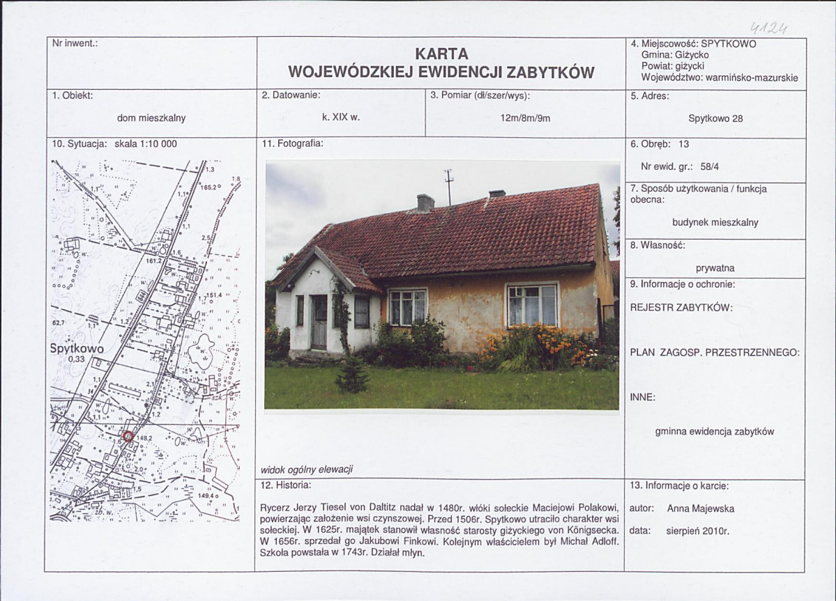 Karta obiektu niewpisanego do rejestru, skan nr 1