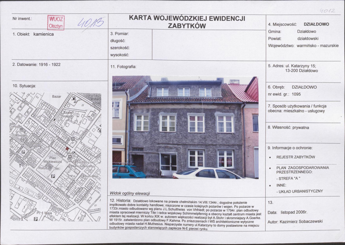 Karta obiektu niewpisanego do rejestru, skan nr 1