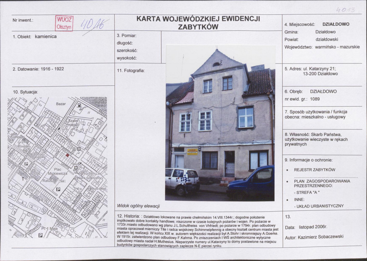 Karta obiektu niewpisanego do rejestru, skan nr 1