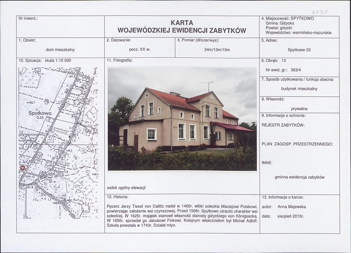 Karta obiektu niewpisanego do rejestru, skan nr 1