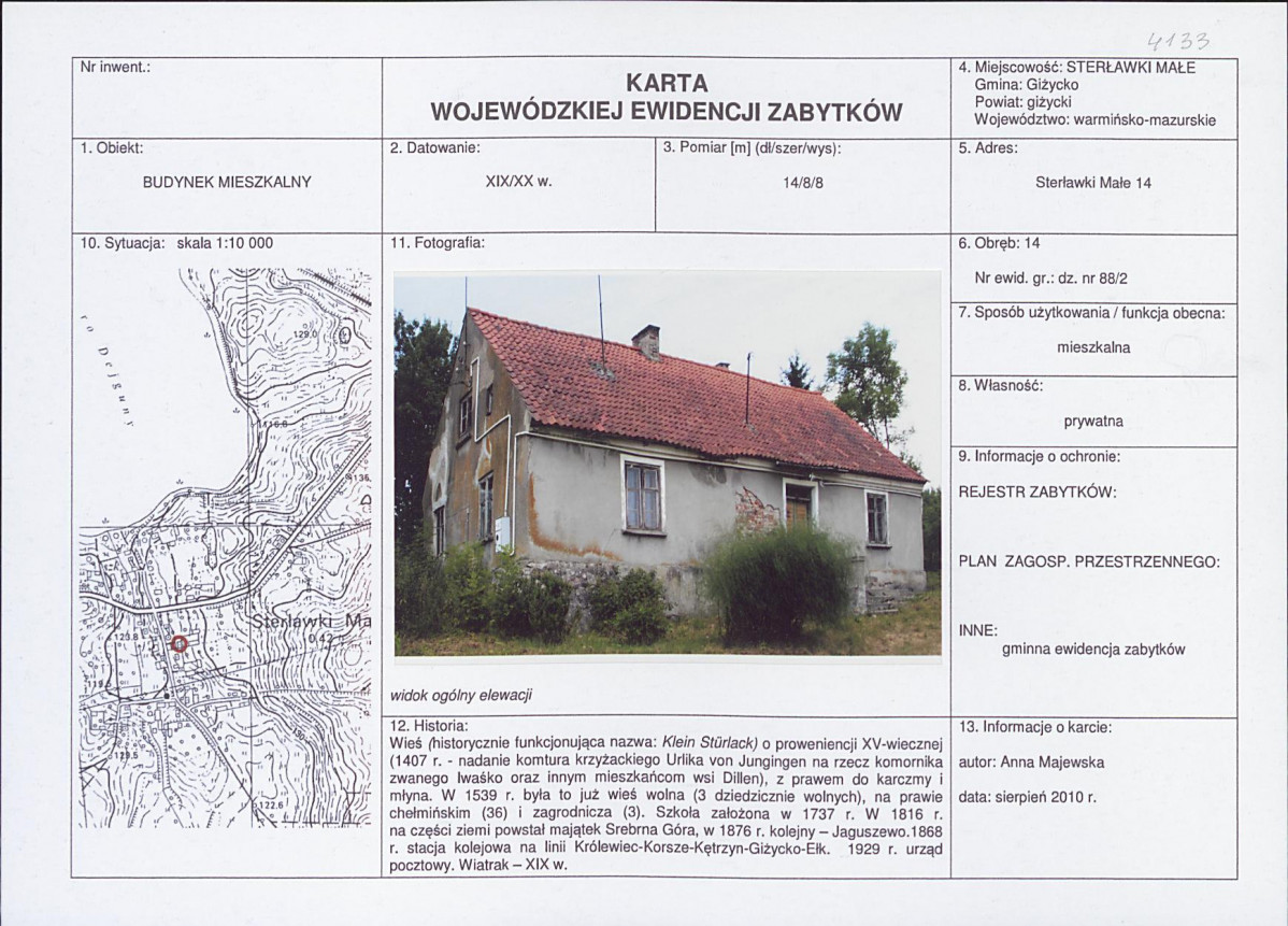 Karta obiektu niewpisanego do rejestru, skan nr 1